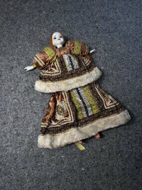 Russian Porcelain Doll Traditional Folk Costume Sarafan Fur Trim Braided Hair